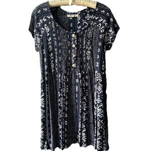 Rip Curl Surf‎ Shack Smocked Mini Dress Women's S Navy & White Babydoll Cowgirl